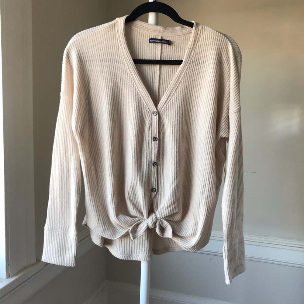 Abercrombie & Fitch Cream Tie-Front Button-Up
